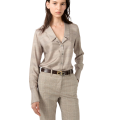 Chemise col veste twill soie carreaux Prince de Galles beige