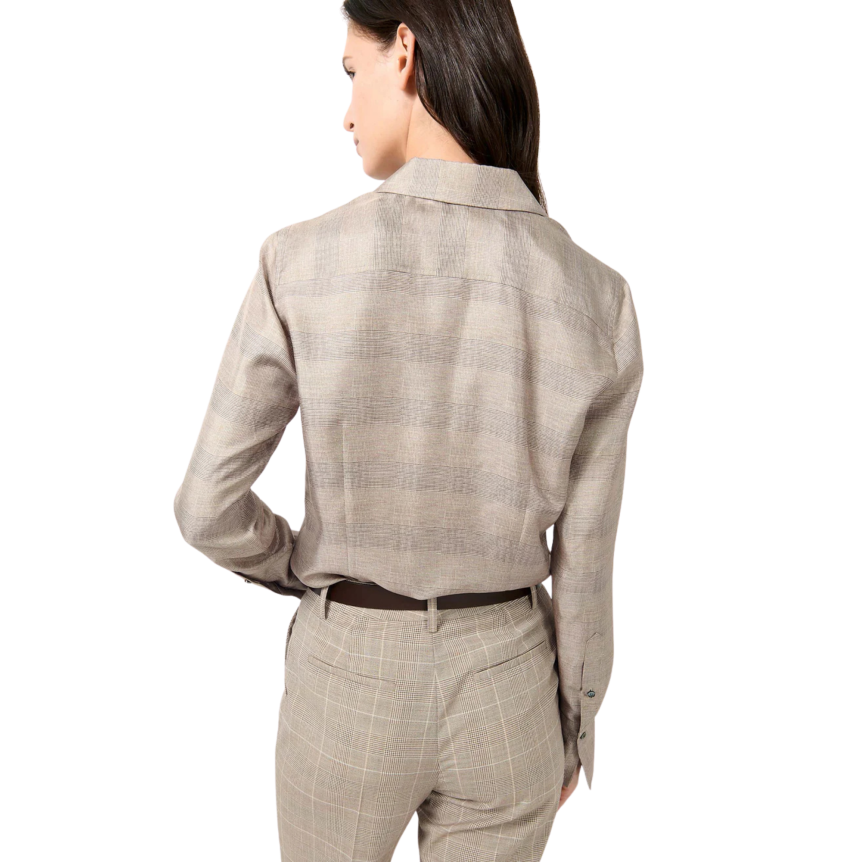 Chemise col veste BARBARA BUI twill soie carreaux Prince de Galles beige
