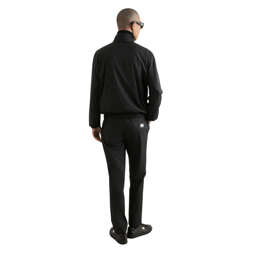 Blouson zippé DOLCE & GABBANA col montant nylon léger noir plaque métal logo