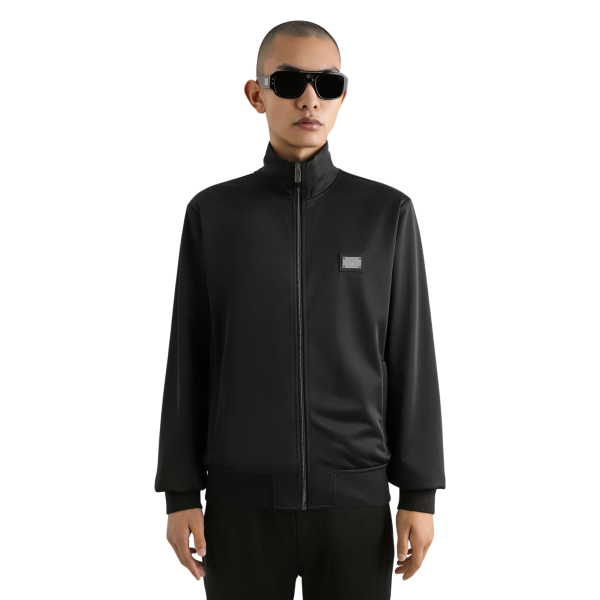Blouson zippé DOLCE & GABBANA col montant nylon léger noir plaque métal logo