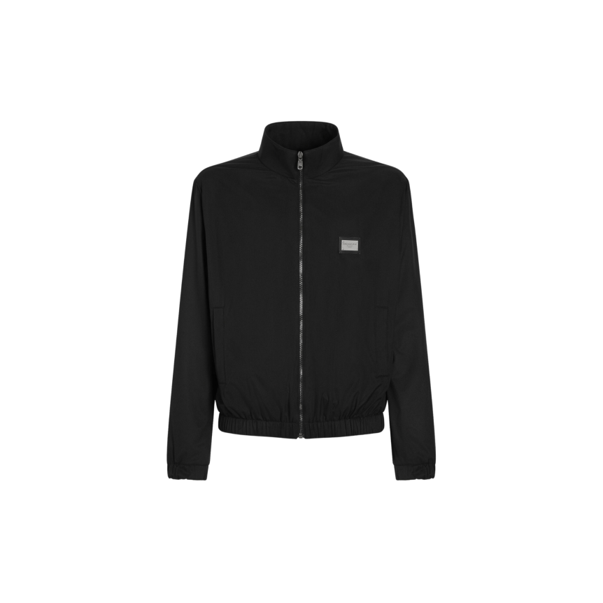 Blouson zippé DOLCE & GABBANA col montant nylon léger noir plaque métal logo