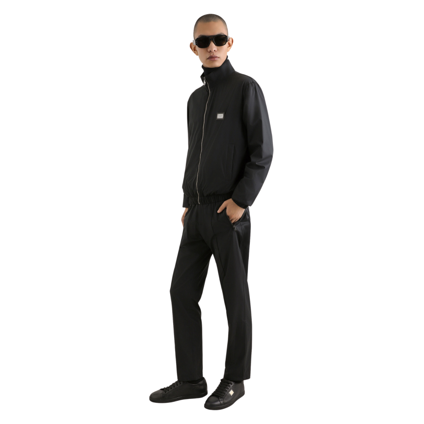 Blouson zippé DOLCE & GABBANA col montant nylon léger noir plaque métal logo