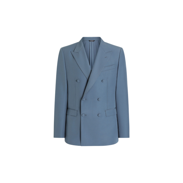 Veste croisée DOLCE & GABBANA en popeline de laine vierge bleu pétrole