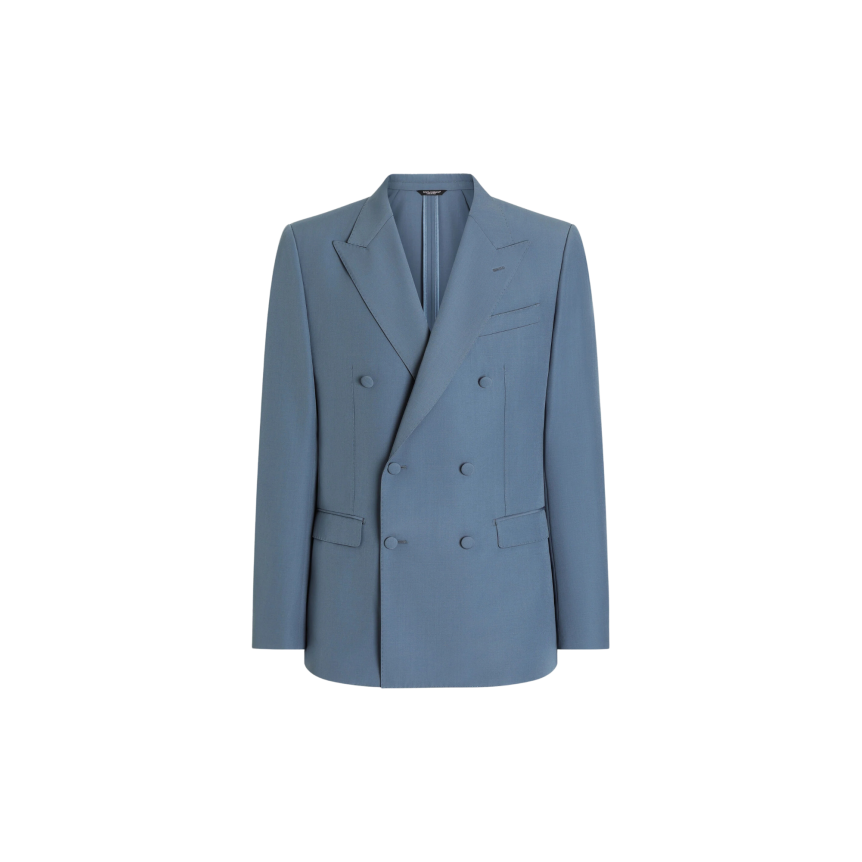 Veste croisée DOLCE & GABBANA en popeline de laine vierge bleu pétrole