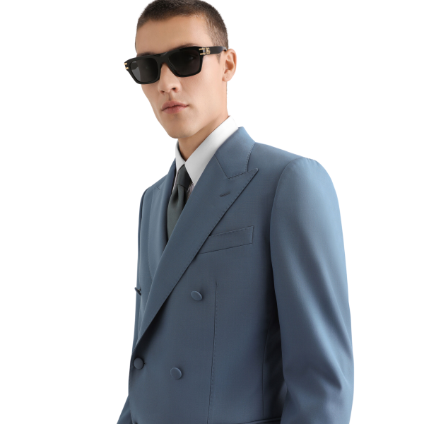 Veste croisée DOLCE & GABBANA en popeline de laine vierge bleu pétrole