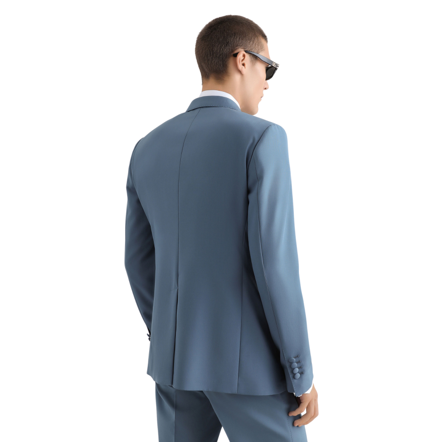 Veste croisée DOLCE & GABBANA en popeline de laine vierge bleu pétrole