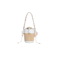 Sac seau Capri cuir blanc Raphia anse foulard fleurs