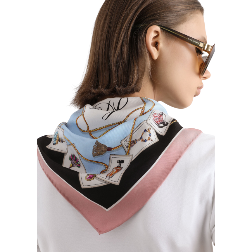 T-shirt col rond DOLCE & GABBANA coton jersey blanc col foulard imprimé à nouer