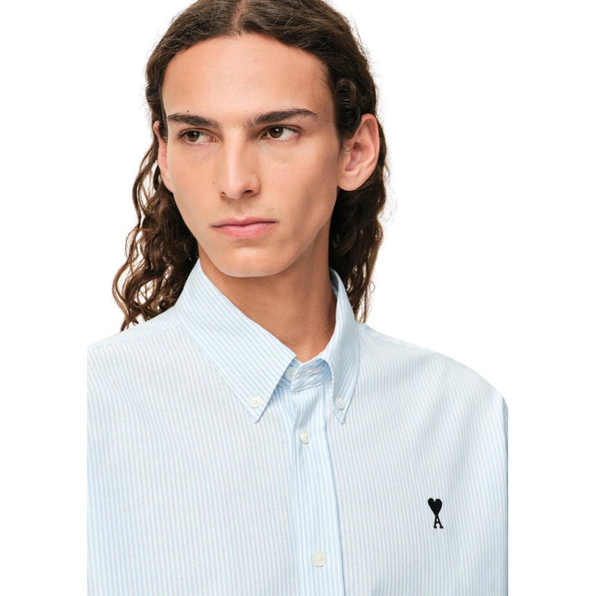 Chemise Oxford AMI Paris manche longue coton blanc bleu rayures