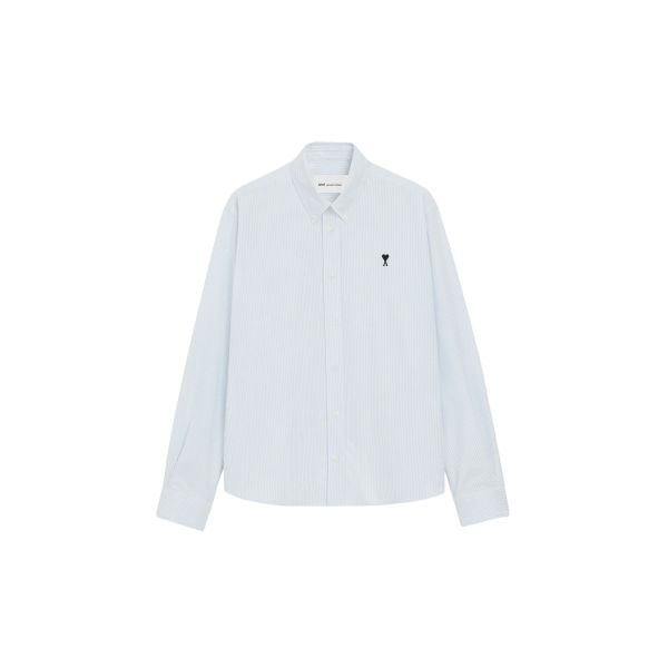 Chemise Oxford AMI Paris manche longue coton blanc bleu rayures