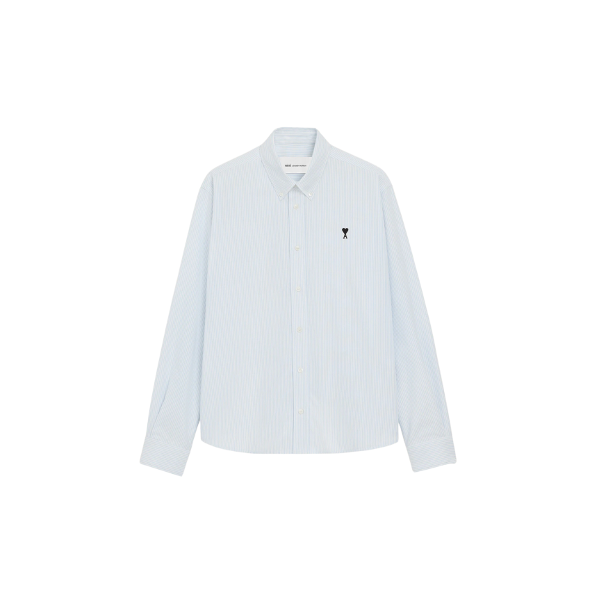 Chemise Oxford AMI Paris manche longue coton blanc bleu rayures