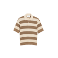 Polo manche courte maille coton ajourée  écru rayures marron