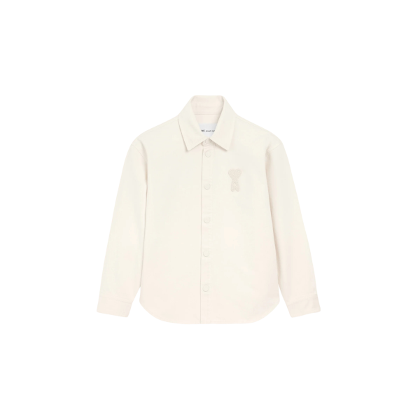 Veste surchemise à pression  twill coton écru broderie crochet gros cœur beige