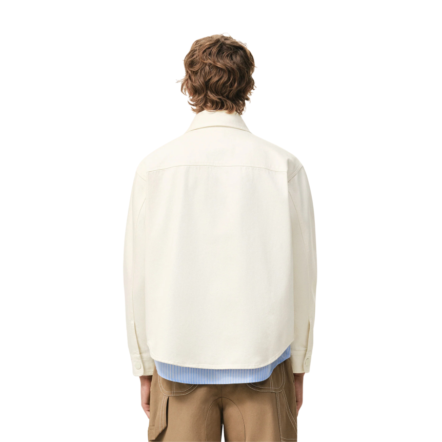 Veste surchemise à pression  twill coton écru broderie crochet gros cœur beige