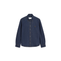Chemise à col boutonné denim bleu indigo brut léger broderie cœur bronze