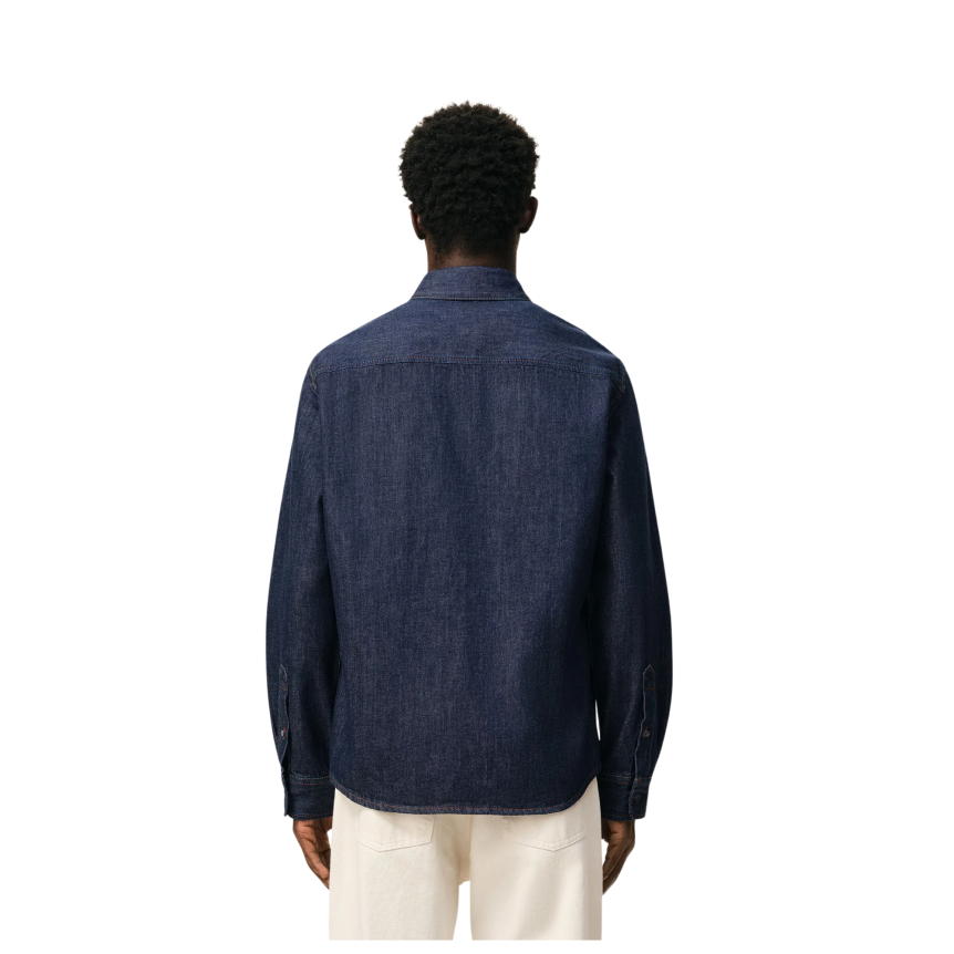 Chemise AMI Paris à col boutonné denim bleu indigo brut léger broderie cœur bronze