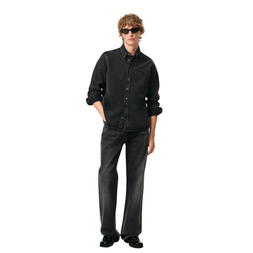 Chemise à col boutonné AMI Paris coton denim noir délavé broderie cœur noir