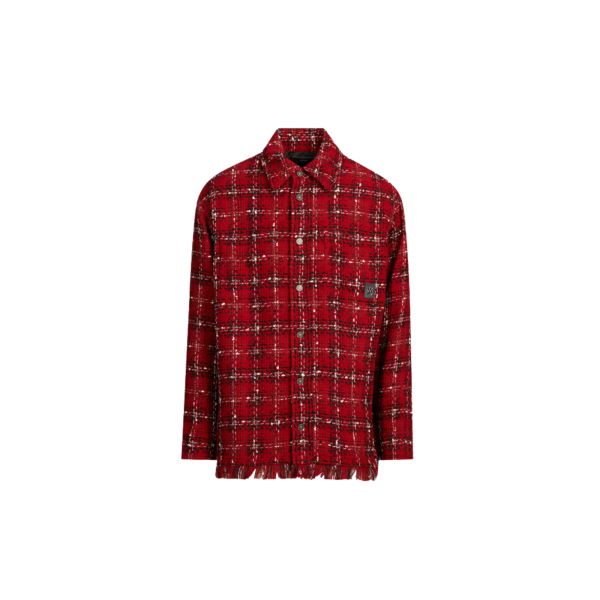 Surchemise AMIRI manche longue coton laine tweed rouge carreaux
