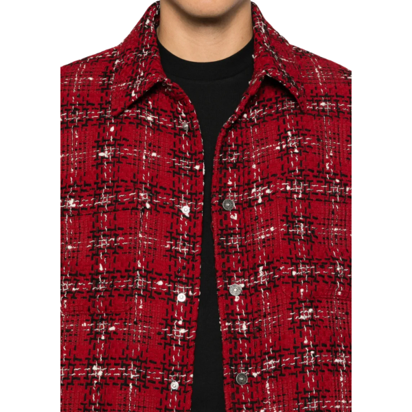 Surchemise AMIRI manche longue coton laine tweed rouge carreaux