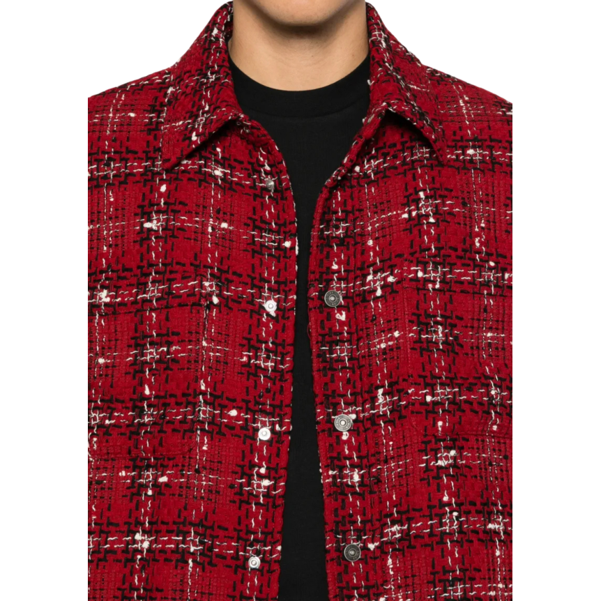 Surchemise AMIRI manche longue coton laine tweed rouge carreaux