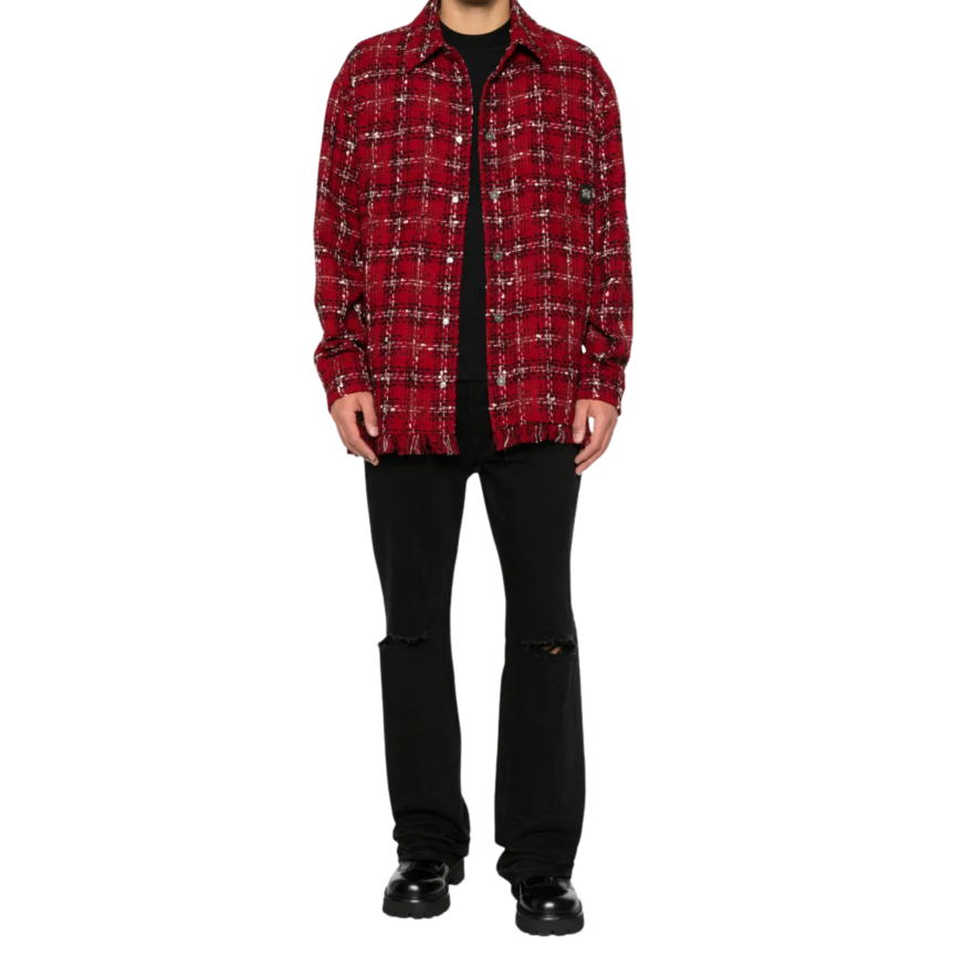 Surchemise AMIRI manche longue coton laine tweed rouge carreaux