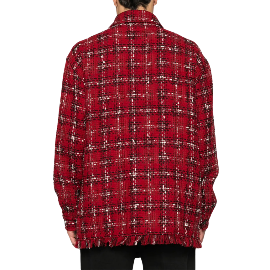 Surchemise AMIRI manche longue coton laine tweed rouge carreaux