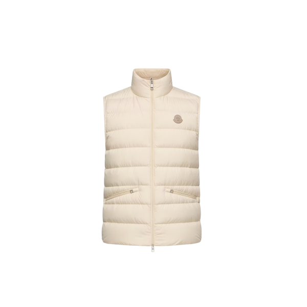 Gilet sans manche MONCLER Lechtal doudoune nylon écru logo cuir