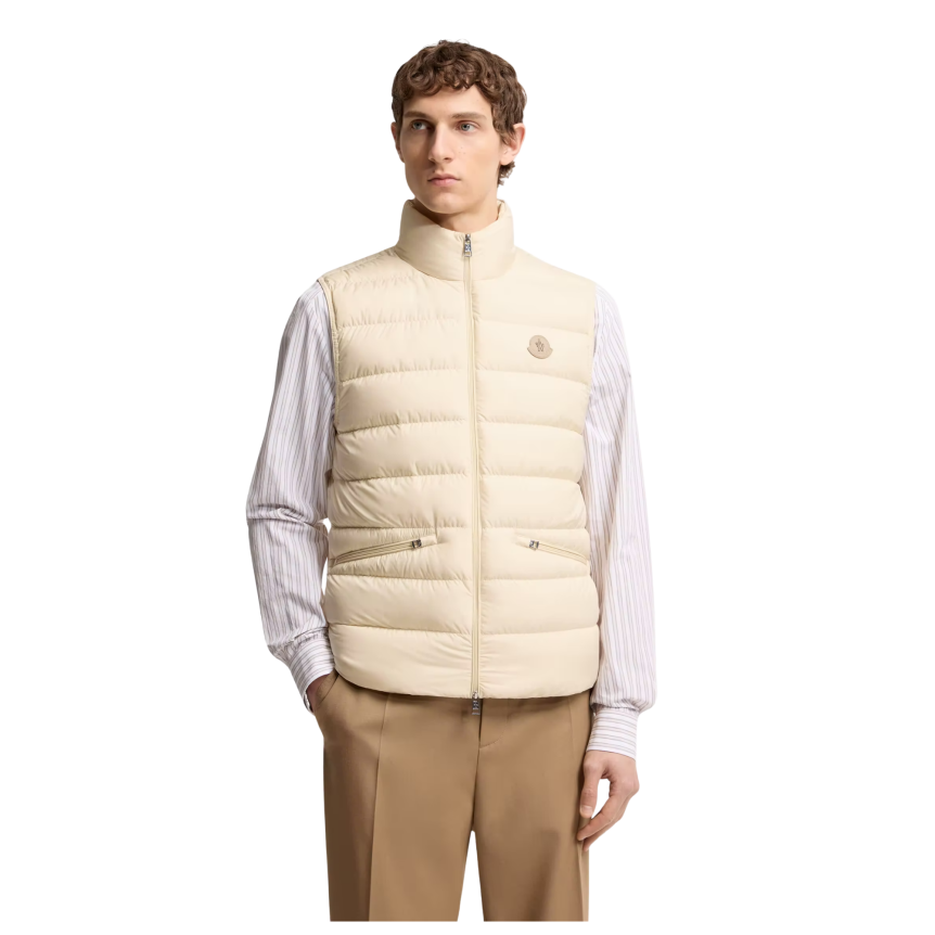 Gilet sans manche MONCLER Lechtal doudoune nylon écru logo cuir