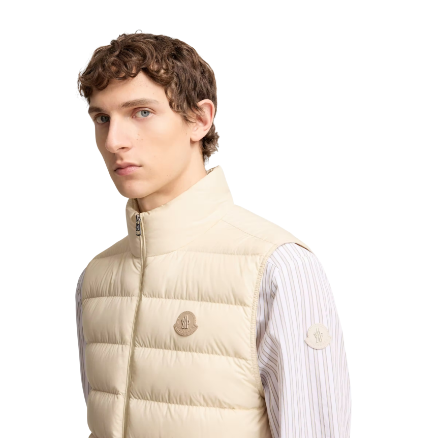 Gilet sans manche MONCLER Lechtal doudoune nylon écru logo cuir