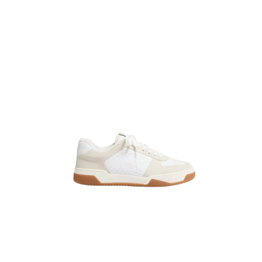 basket basse VALENTINO Sparry cuir blanc daim gris clair V logo