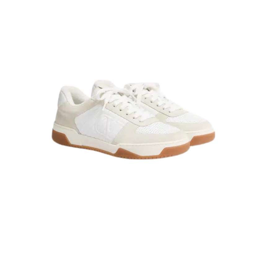 basket basse VALENTINO Sparry cuir blanc daim gris clair V logo