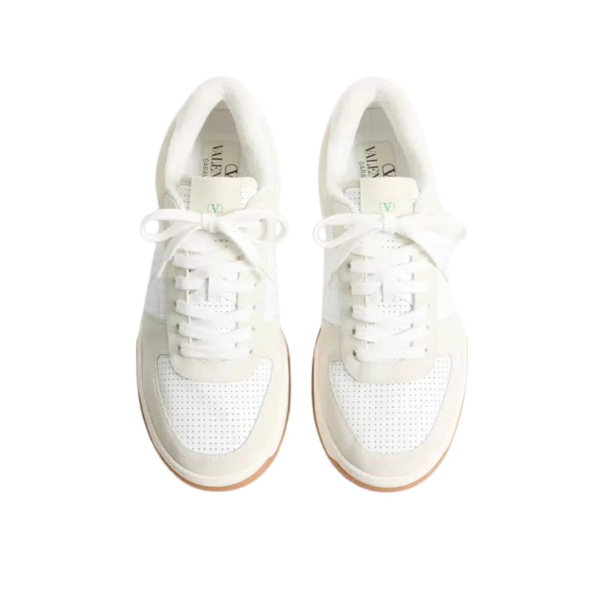 basket basse VALENTINO Sparry cuir blanc daim gris clair V logo