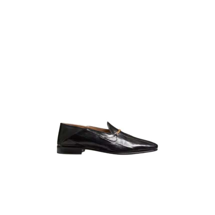 Mocassin VALENTINO Jiggie cuir anguille noir chaîne v logo doré