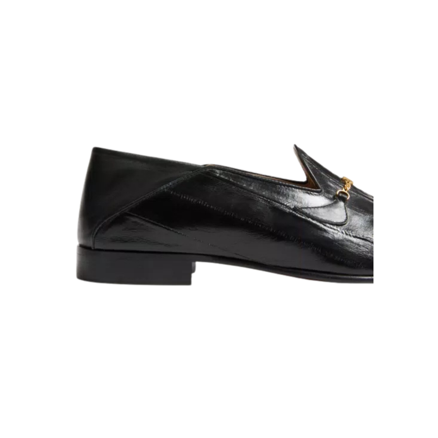 Mocassin VALENTINO Jiggie cuir anguille noir chaîne v logo doré