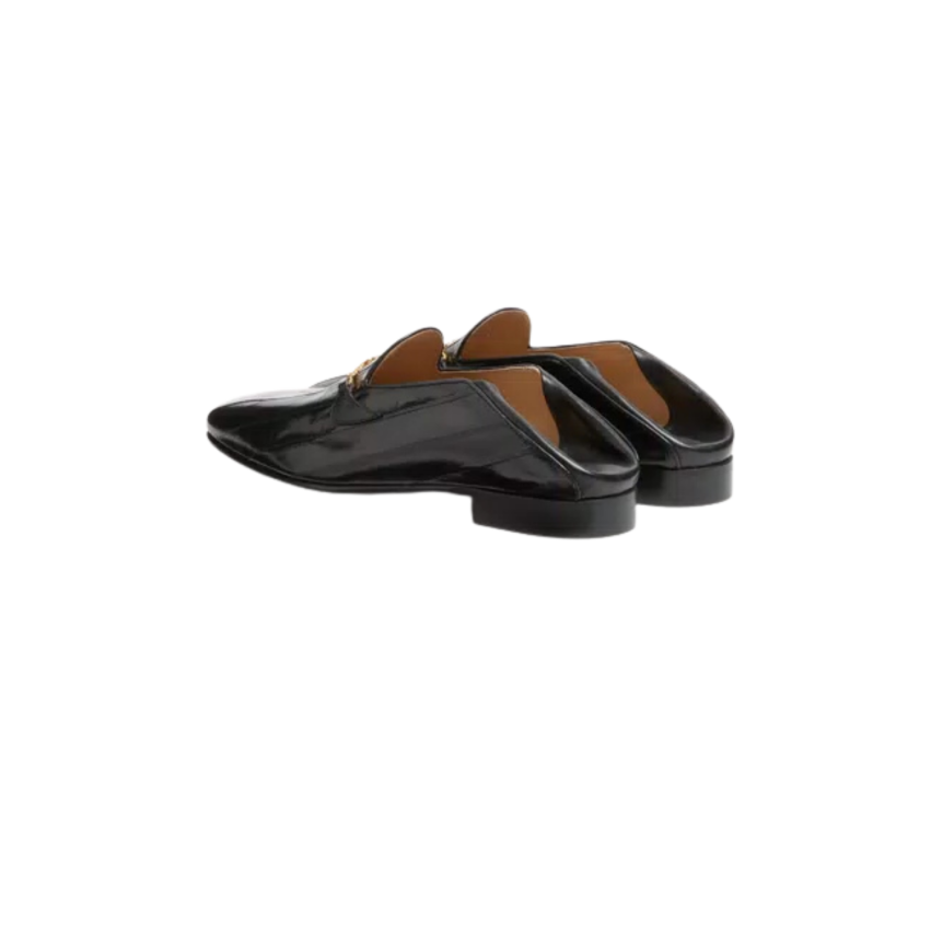 Mocassin VALENTINO Jiggie cuir anguille noir chaîne v logo doré