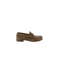 Mocassin daim beige V logo doré