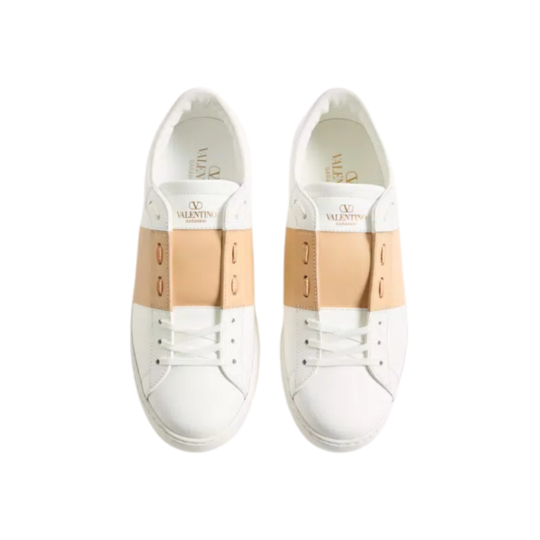 Basket sneaker basse VALENTINO Open cuir veau blanc bande beige