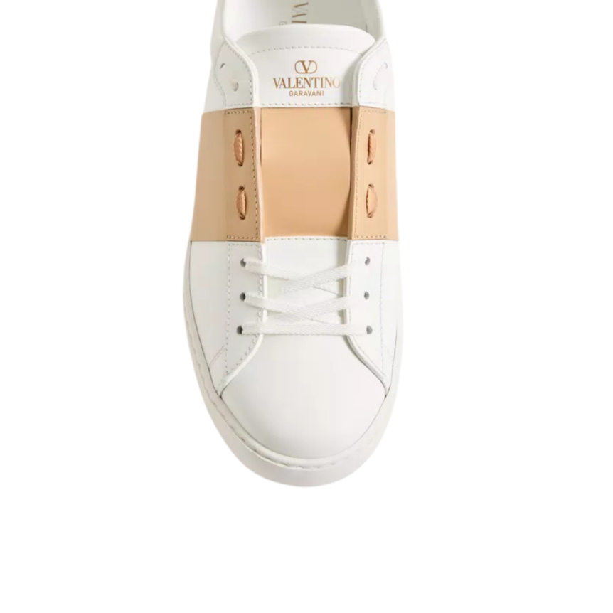 Basket sneaker basse VALENTINO Open cuir veau blanc bande beige