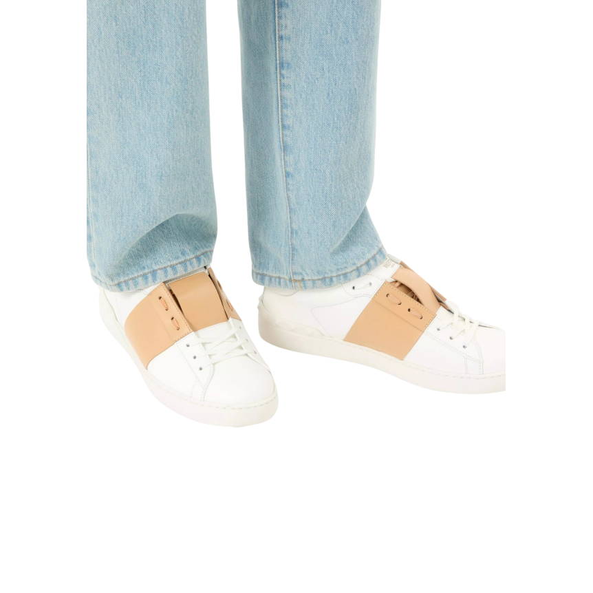 Basket sneaker basse VALENTINO Open cuir veau blanc bande beige