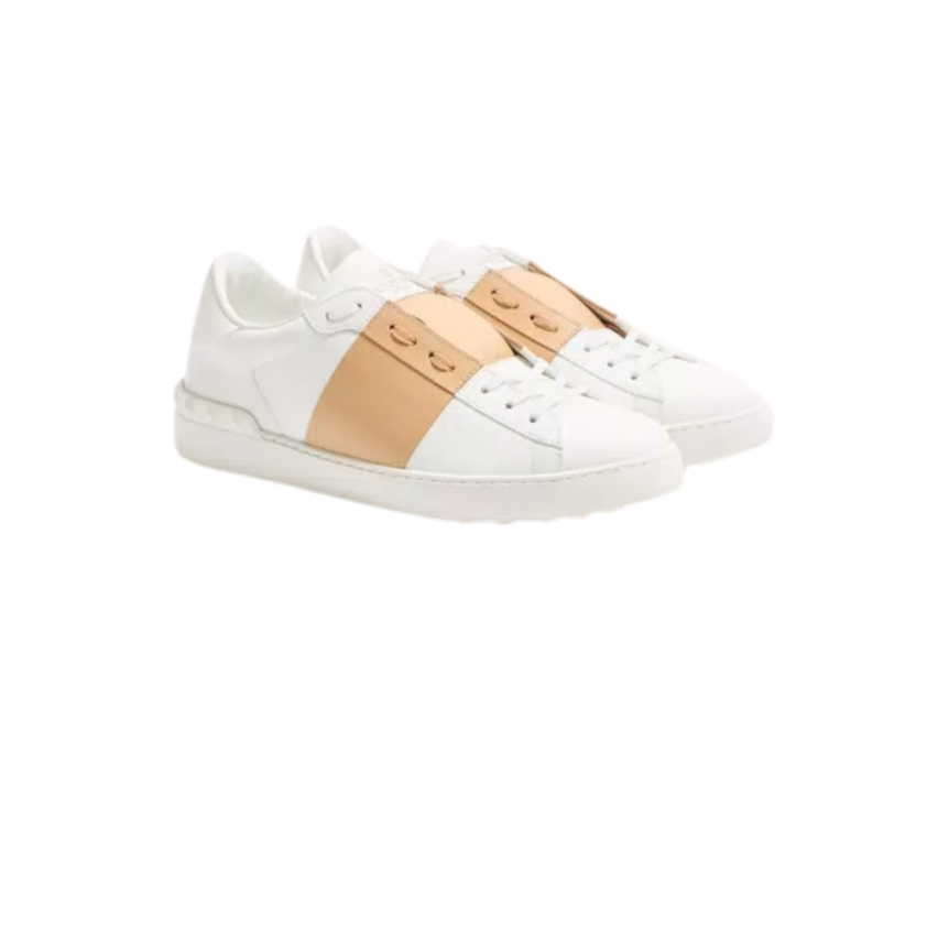 Basket sneaker basse VALENTINO Open cuir veau blanc bande beige