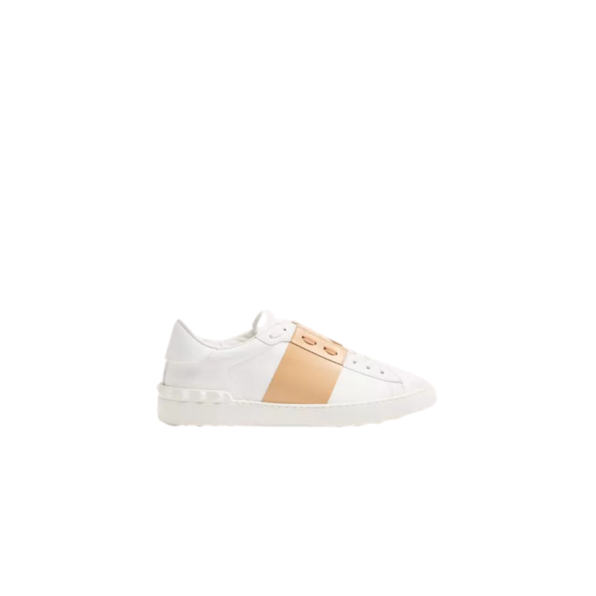 Basket sneaker basse VALENTINO Open cuir veau blanc bande beige