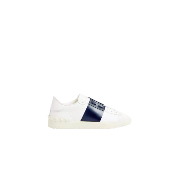 Basket sneaker basse VALENTINO Open cuir veau blanc bande bleu marine