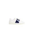 Basket sneaker basse Open cuir veau blanc bande bleu marine
