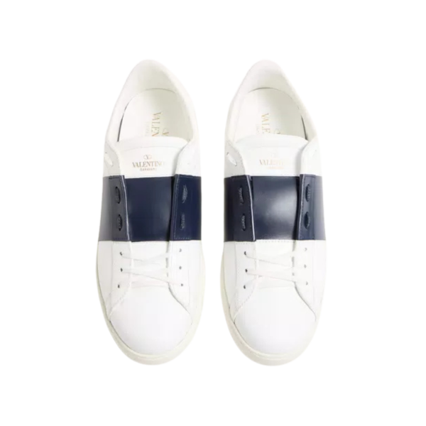 Basket sneaker basse VALENTINO Open cuir veau blanc bande bleu marine