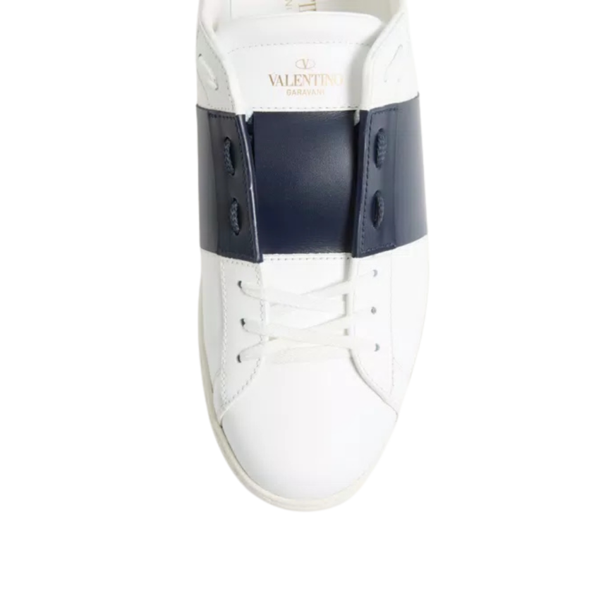 Basket sneaker basse VALENTINO Open cuir veau blanc bande bleu marine