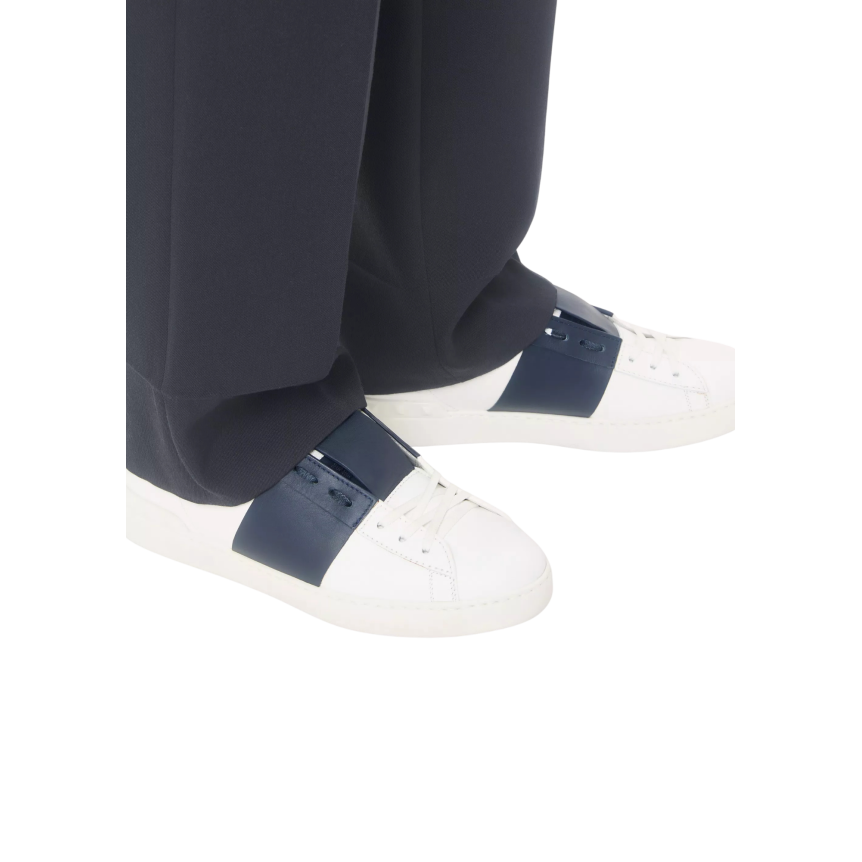 Basket sneaker basse VALENTINO Open cuir veau blanc bande bleu marine