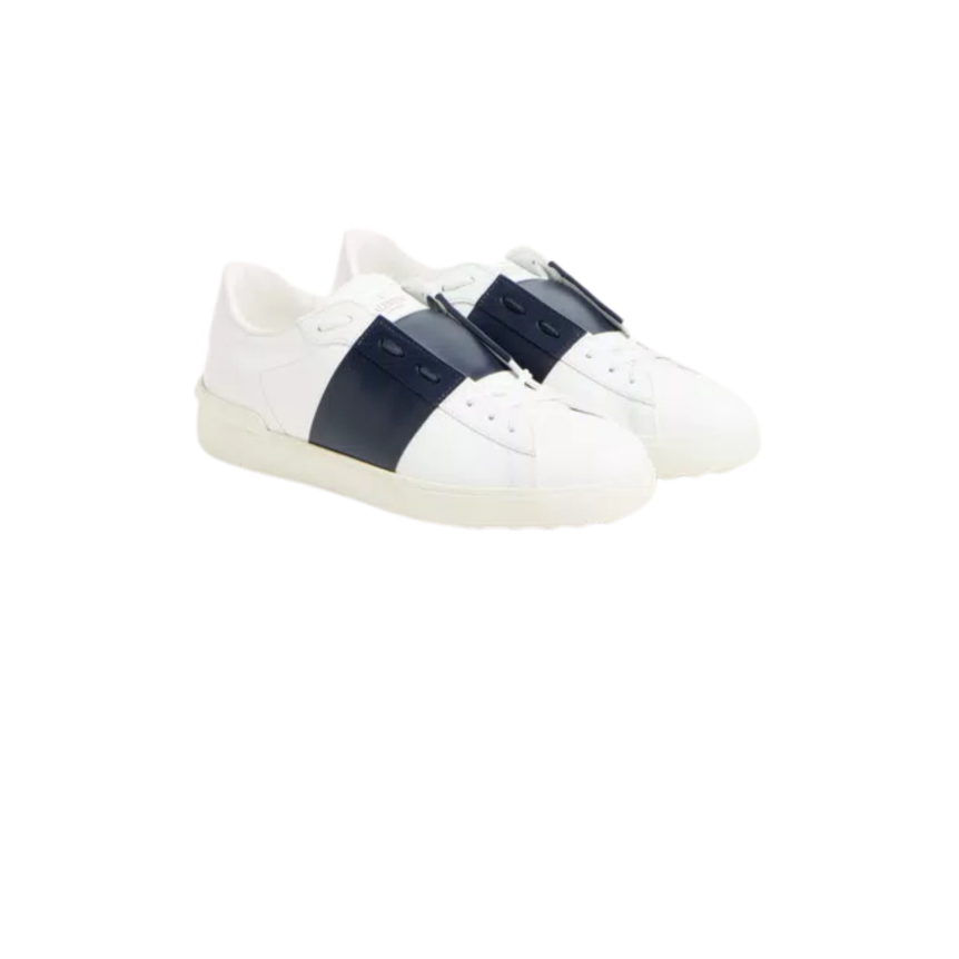 Basket sneaker basse VALENTINO Open cuir veau blanc bande bleu marine