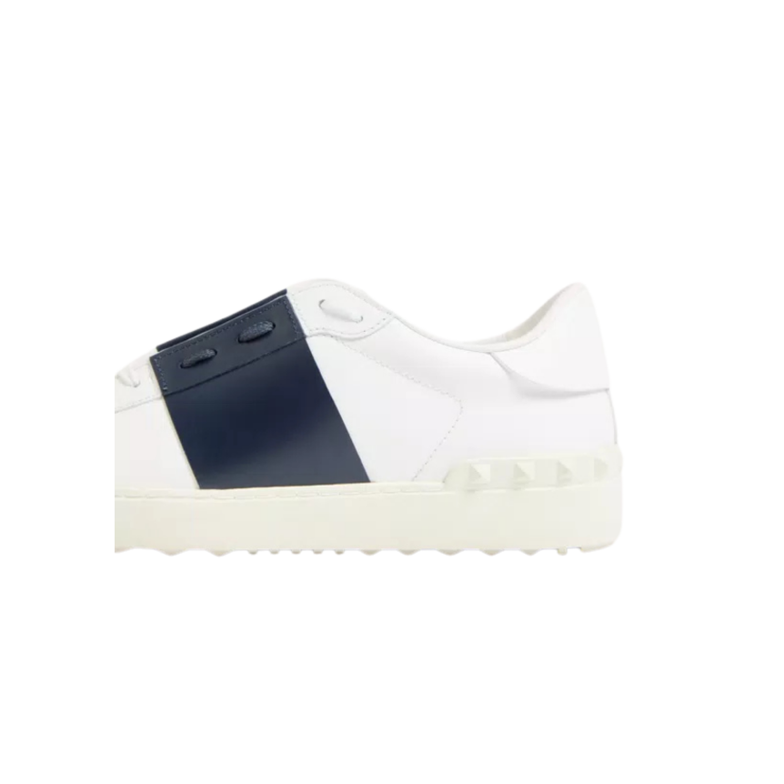 Basket sneaker basse VALENTINO Open cuir veau blanc bande bleu marine