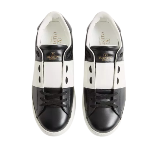 Basket sneaker basse VALENTINO Open cuir veau noir bande blanche