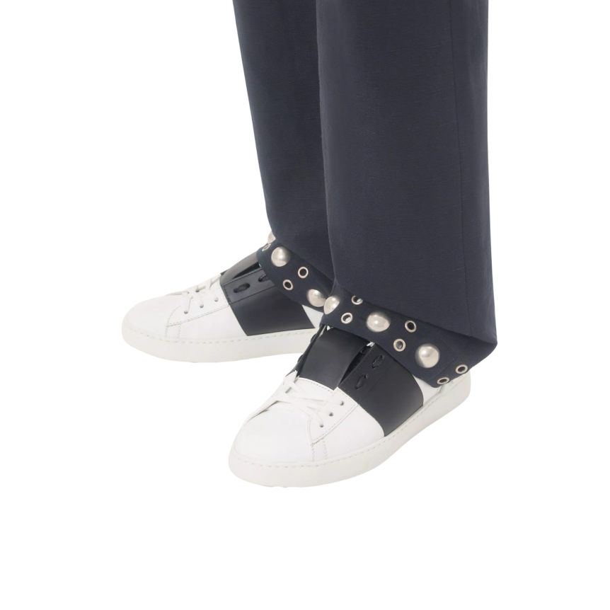 Basket sneaker basse VALENTINO Open cuir veau blanc bande noir